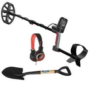 Minelab Vanquish 360 detector with the Loxley RX3 wired headphones and the Mini draper shovel